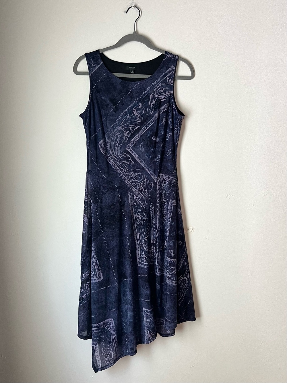 Paisley Print Sleeveless Dress Purple Blue Uneven Hem S | Whimsical Western Bobo